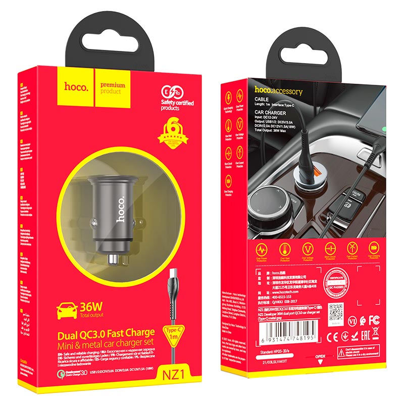 Car charger “NZ1 Developer” QC3.0 set with cable