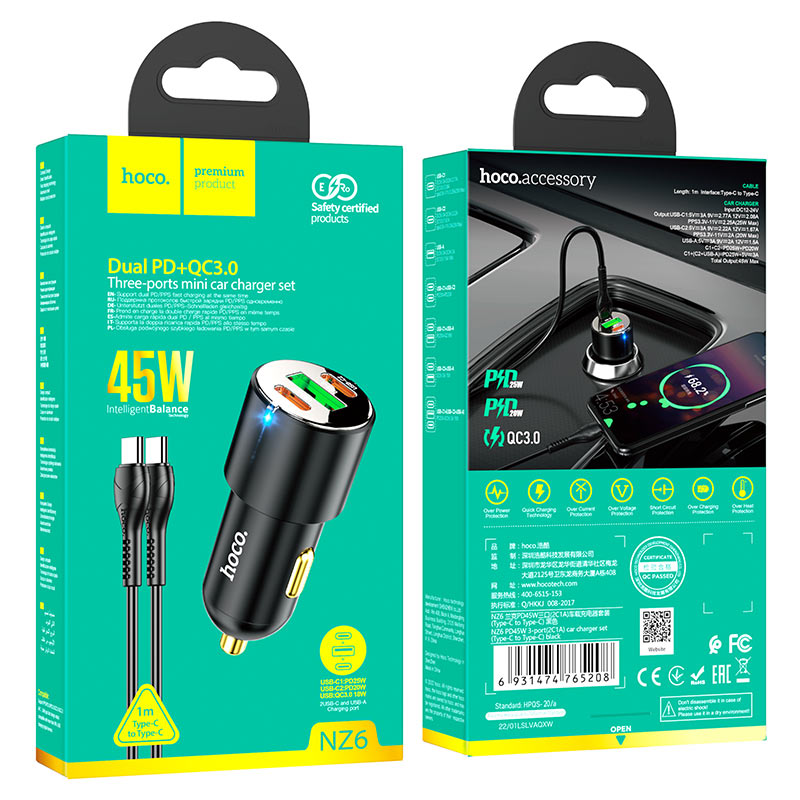 Car charger “NZ6” PD45W set with cable