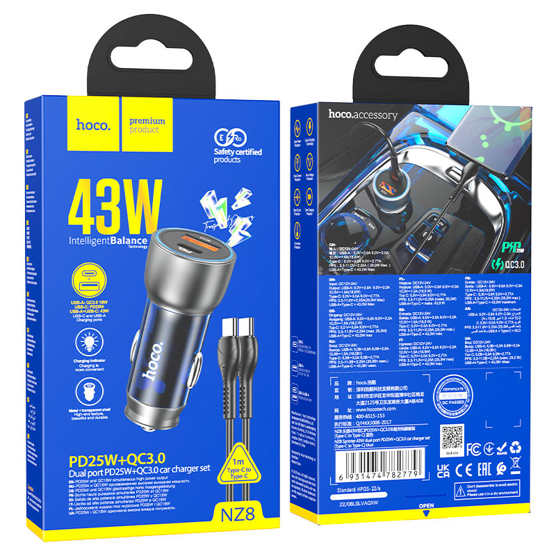 Car charger “NZ8 Sprinter” 43W cable set
