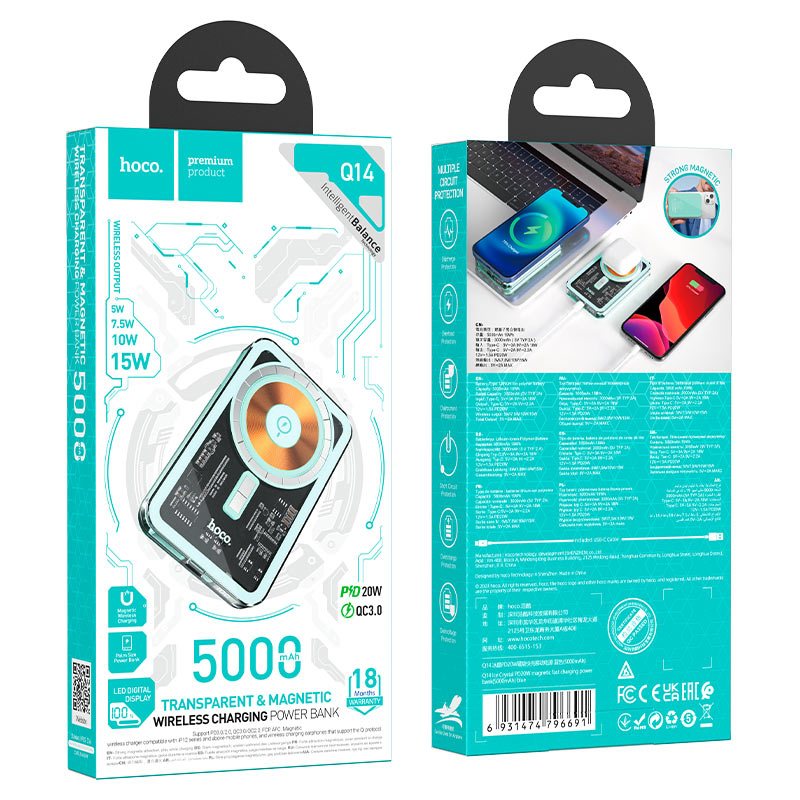 Power bank “Q14 Ice Crystal” PD20W + QC3.0 wireless charging 5000mAh