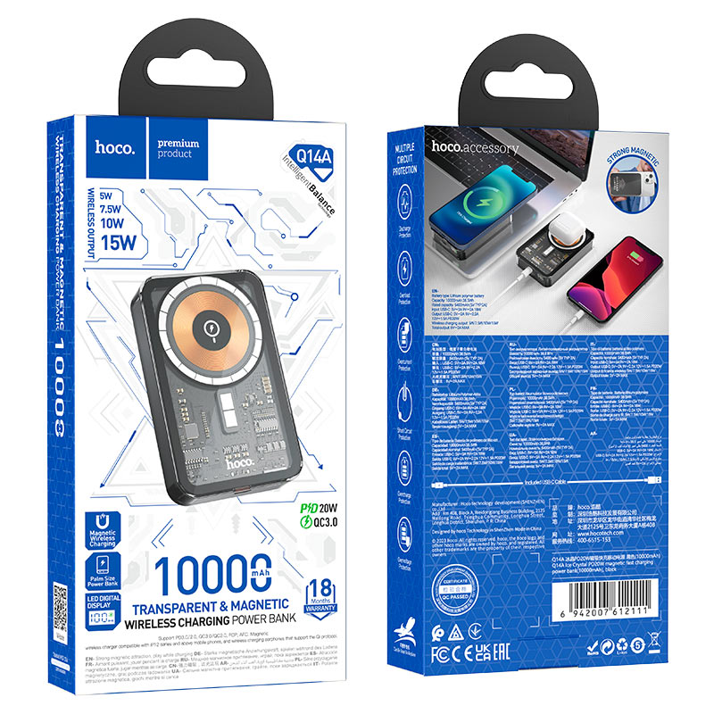 Power bank “Q14A Ice Crystal” PD20W + QC3.0 wireless charging 10000mAh