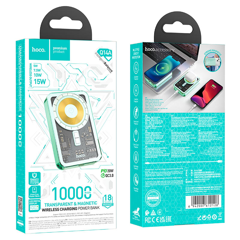 Power bank “Q14A Ice Crystal” PD20W + QC3.0 wireless charging 10000mAh