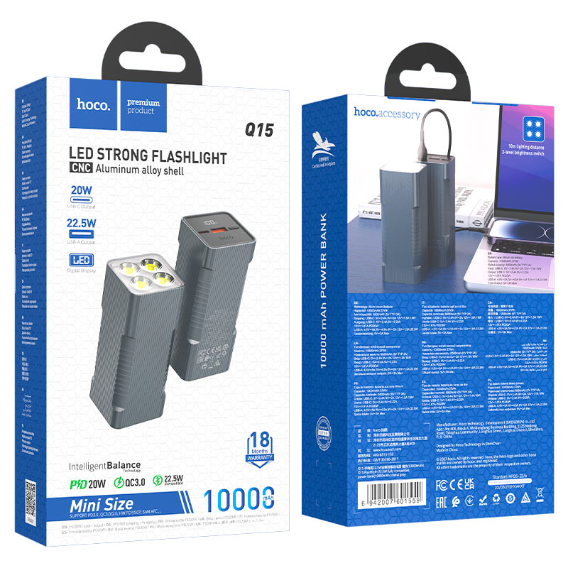 Power bank “Q15 Flashlight” 22.5W 10000mAh