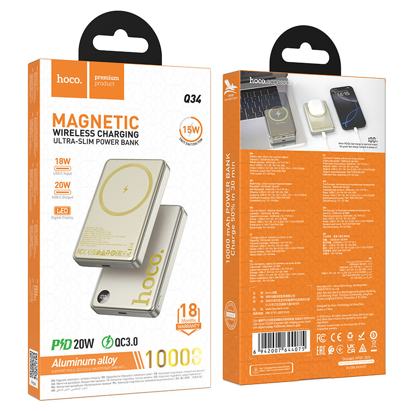 Power bank “Q34 Clever” PD20W wireless charging 10000mAh