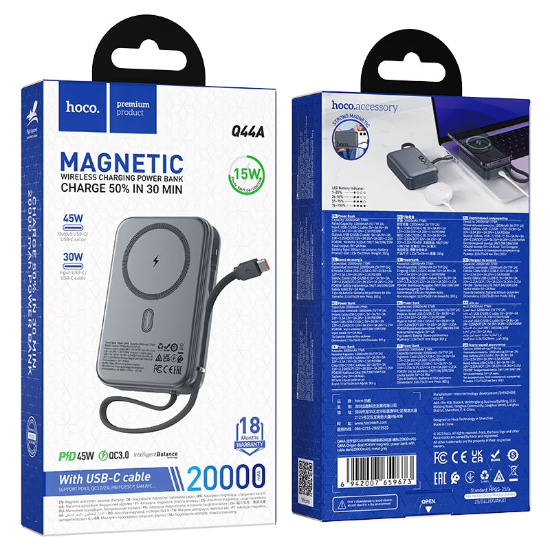 Power bank “Q44A Origen” PD45W wireless charging 20000mAh