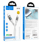 Cable Type-C to iP “U115 Transparent Discovery Edition” PD 20W fast charge