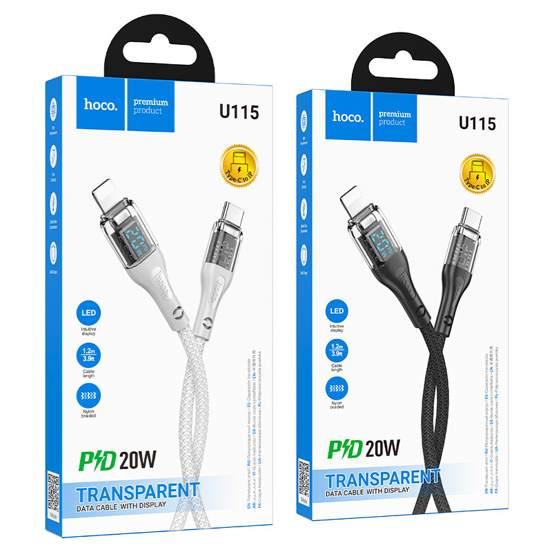 Cable Type-C to iP “U115 Transparent Discovery Edition” PD 20W fast charge