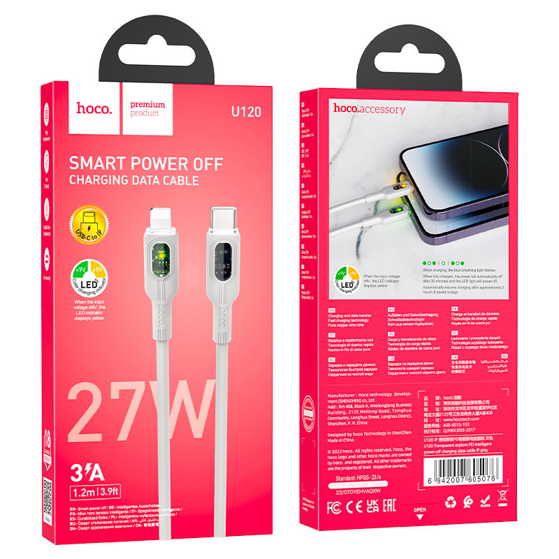 Cable Type-C to iP “U120 Transparent explore” PD 27W fast charge