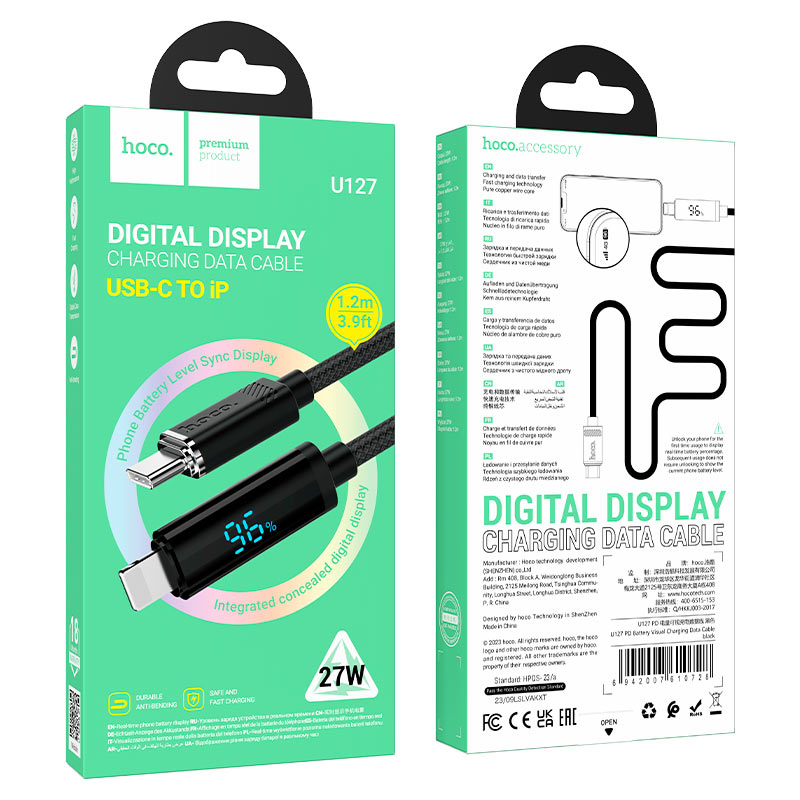 Cable Type-C to iP “U127 Power” PD 27W fast charge