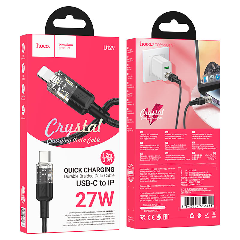 Cable Type-C to iP “U129 Spirit” PD 27W fast charge