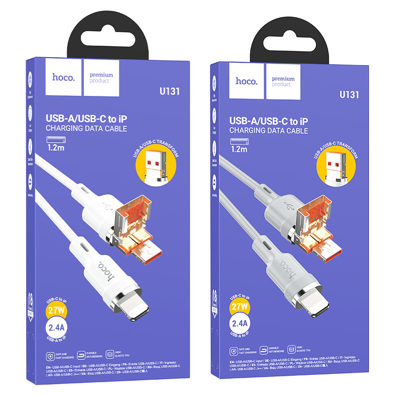 Cable USB / Type-C to iP “U131 Afortunado” PD 27W