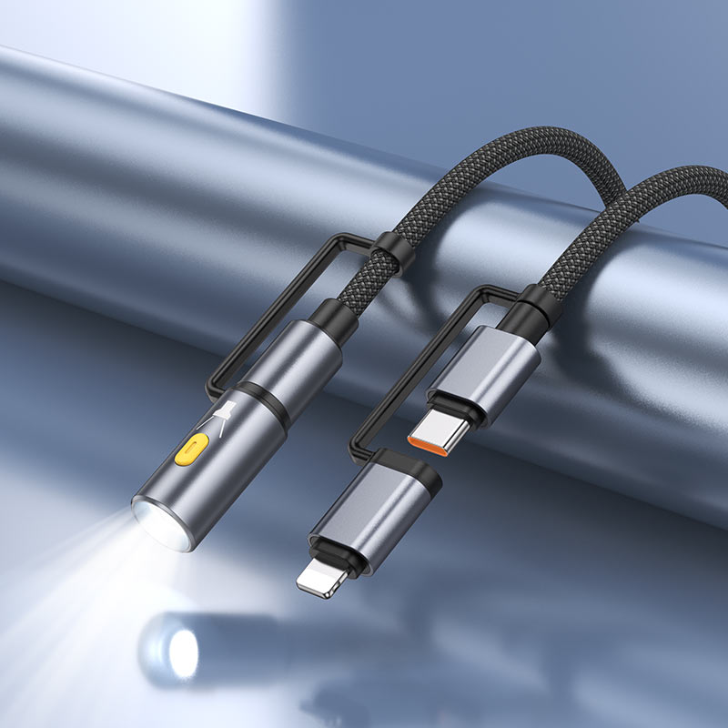 Cable Type-C / iP to Type-C / LED flashlight “U138” 60W