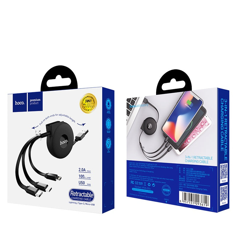 Cable USB to Lightning Micro-USB Type-C «U50» 3-in-1 charging wire