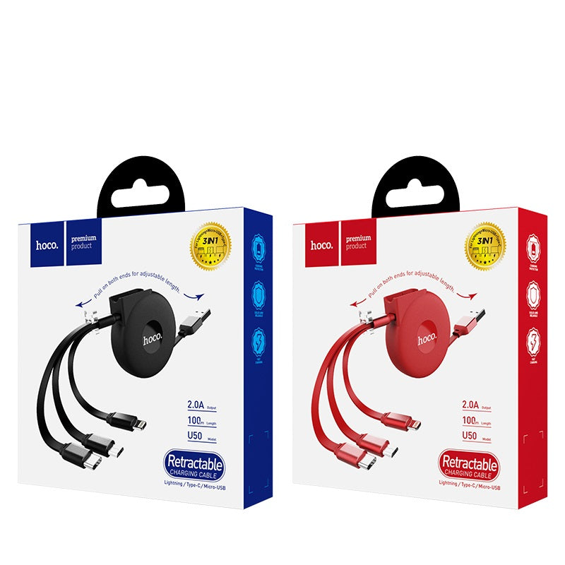Cable USB to Lightning Micro-USB Type-C «U50» 3-in-1 charging wire