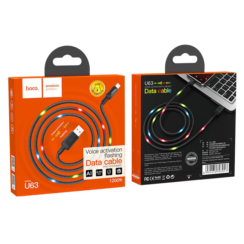 Cable USB to Lightning “U63 Spirit” charging data sync with backlight