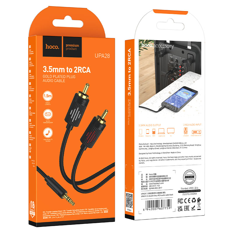 Cable 3.5mm to 2×RCA “UPA28” audio conversion