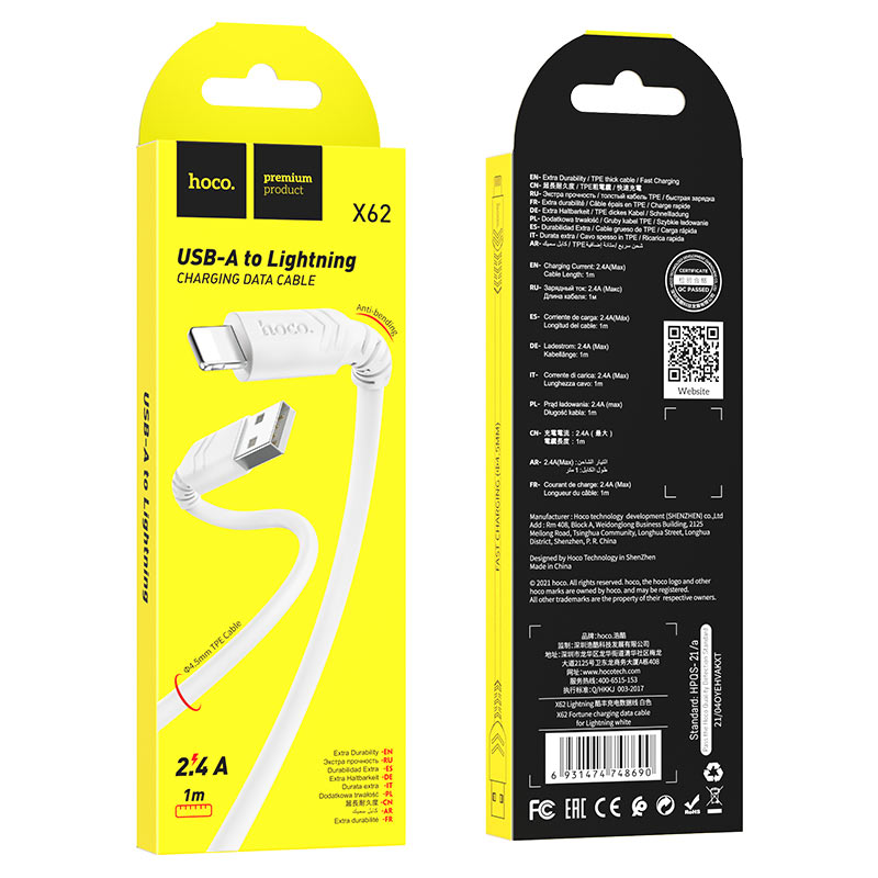 Cable USB to Lightning “X62 Fortune” charging data sync
