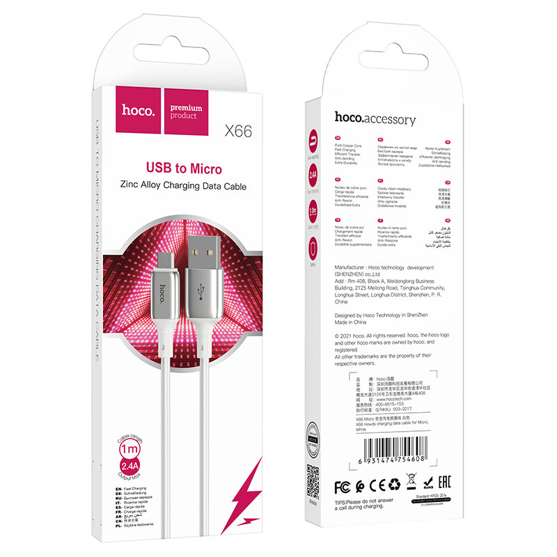 Cable USB to Micro-USB “X66 Howdy” charging data sync