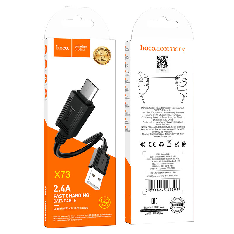 Cable USB to Micro-USB “X73” charging data sync