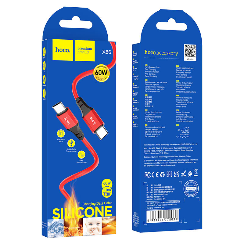 Cable Type-C to Type-C “X86  Spear” 60W  charging data sync