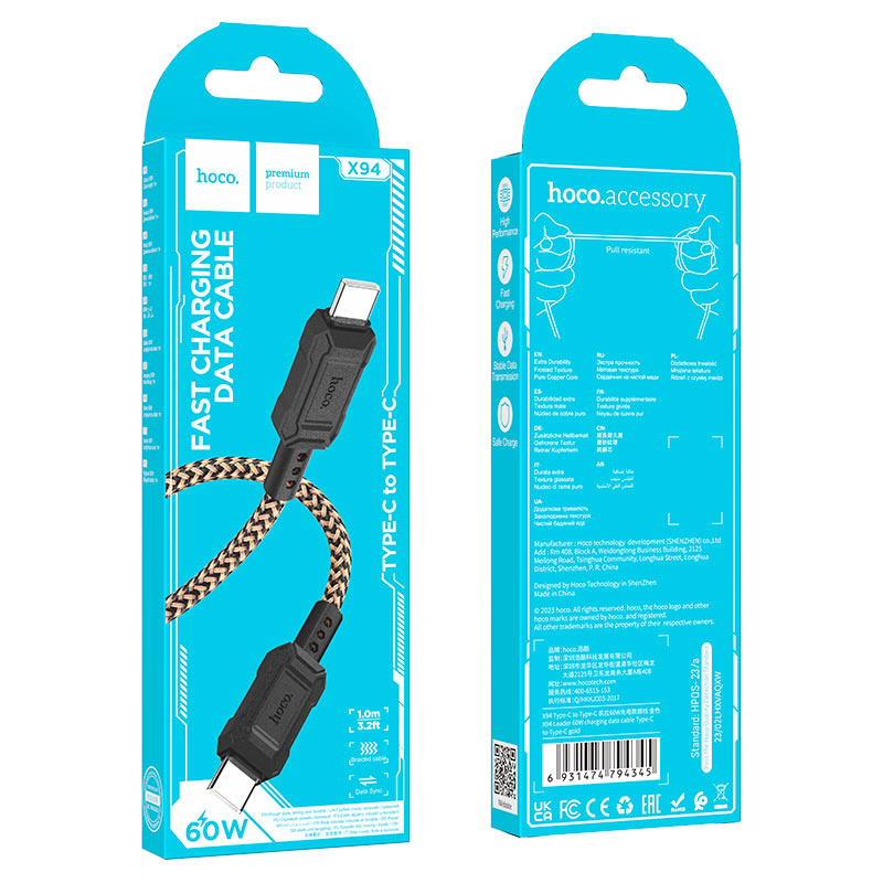 Cable Type-C to Type-C “X94 Leader” PD 60W fast charge