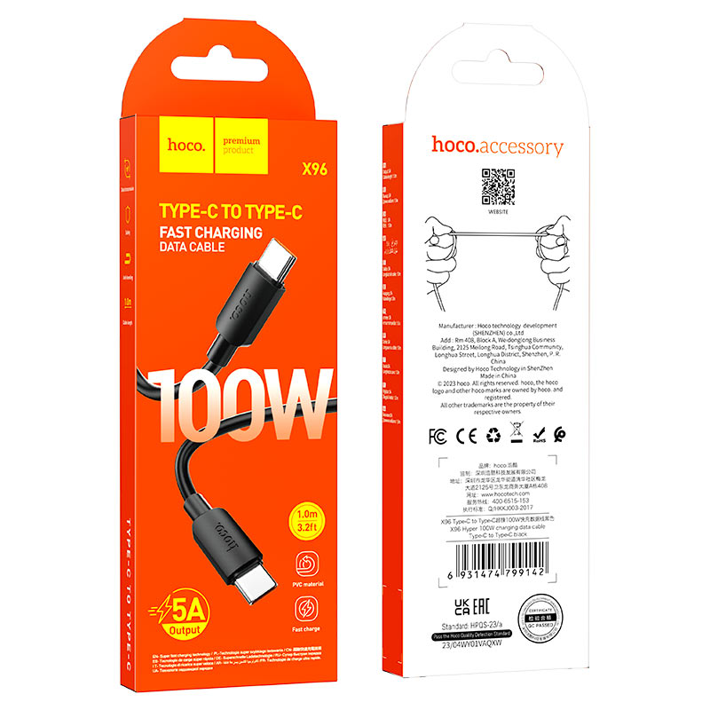 Cable Type-C to Type-C “X96 Hyper” PD 100W fast charge