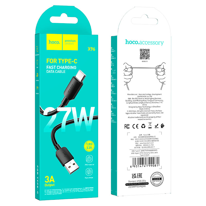 Cable USB to Type-C “X96 Hyper” 27W fast charge