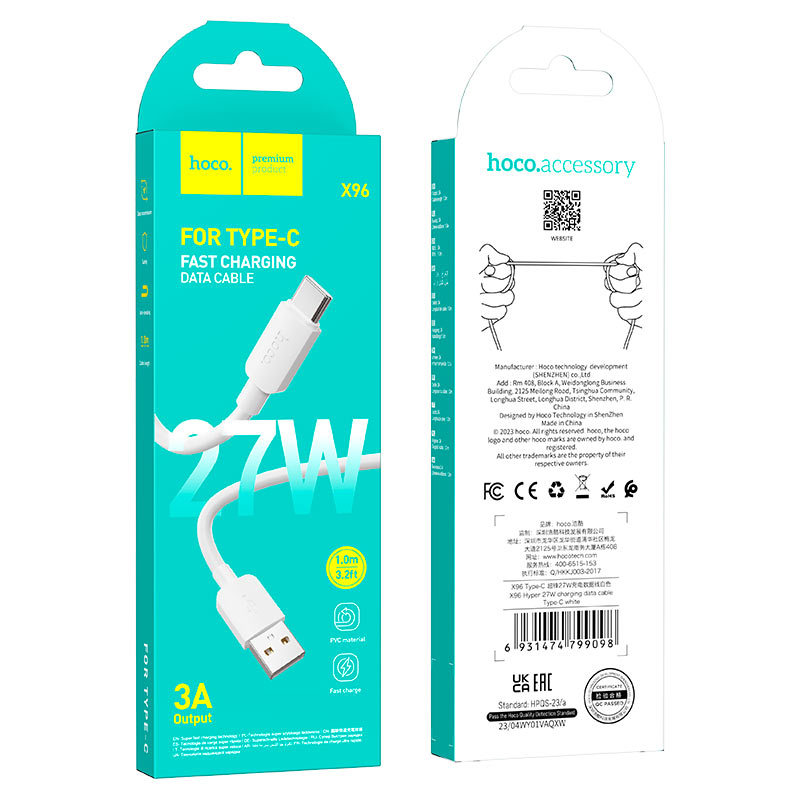 Cable USB to Type-C “X96 Hyper” 27W fast charge