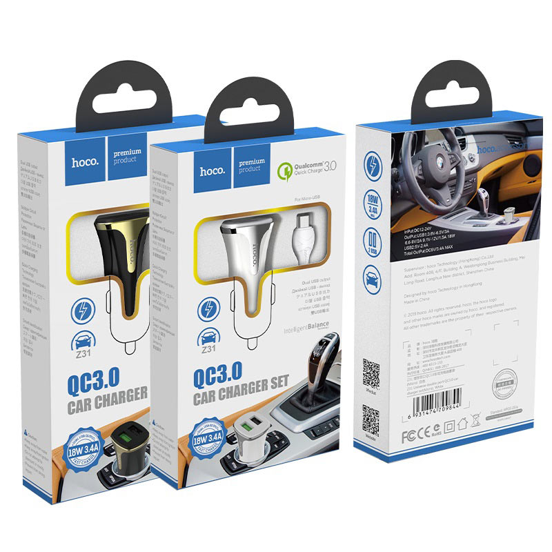 Car charger “Z31 Universe” double port QC3.0 set with cable