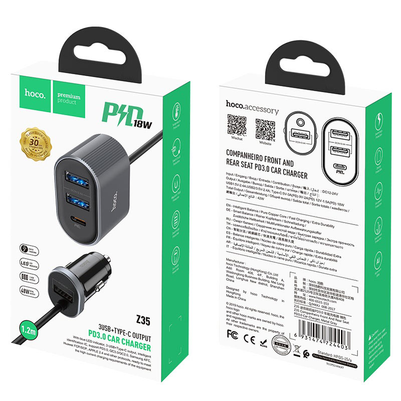 Car charger “Z35 Companheiro” PD3.0 with extention cable