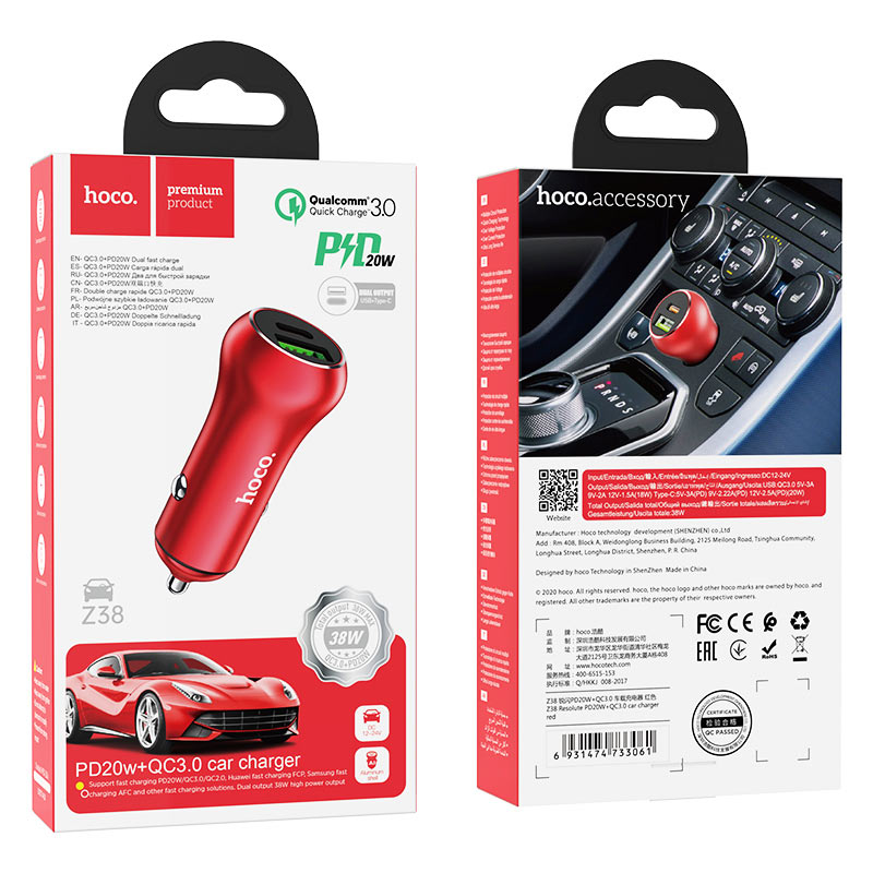 Car charger “Z38 Resolute” PD20W + QC3.0