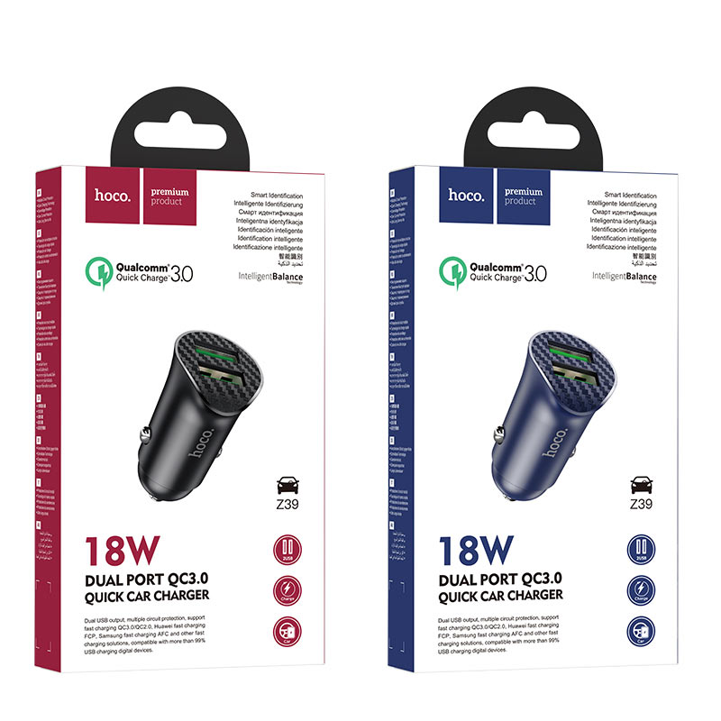 Car charger “Z39 Farsighted” QC3.0 dual port set with cable