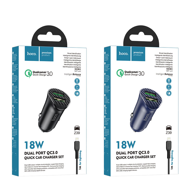 Car charger “Z39 Farsighted” QC3.0 dual port set with cable