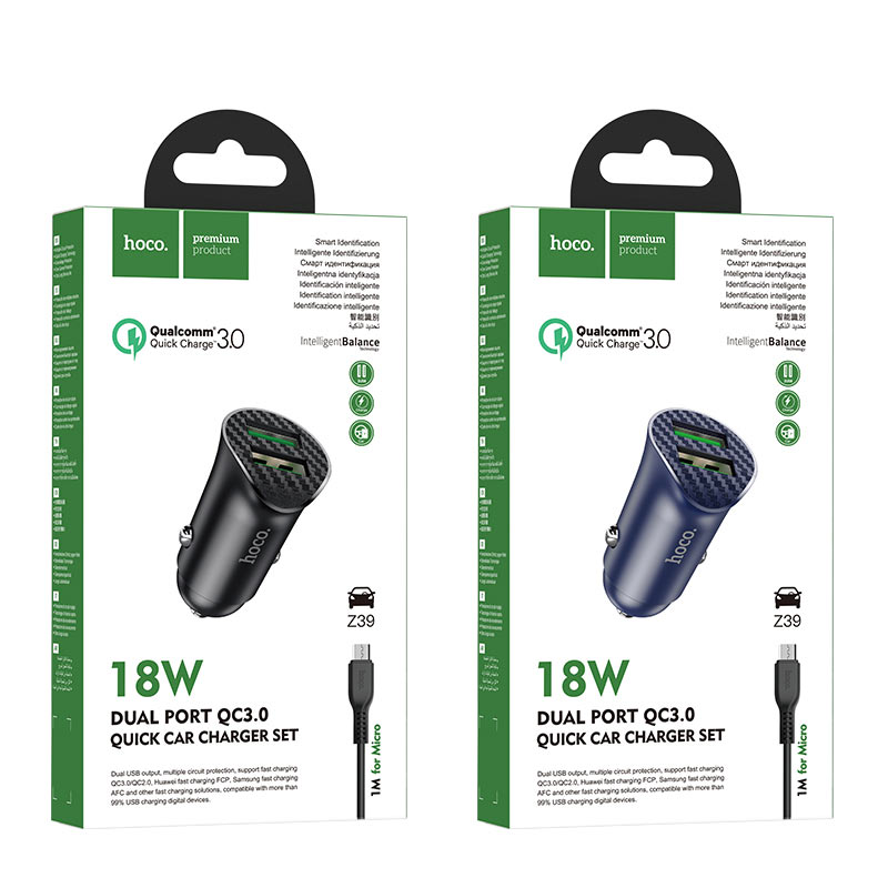 Car charger “Z39 Farsighted” QC3.0 dual port set with cable