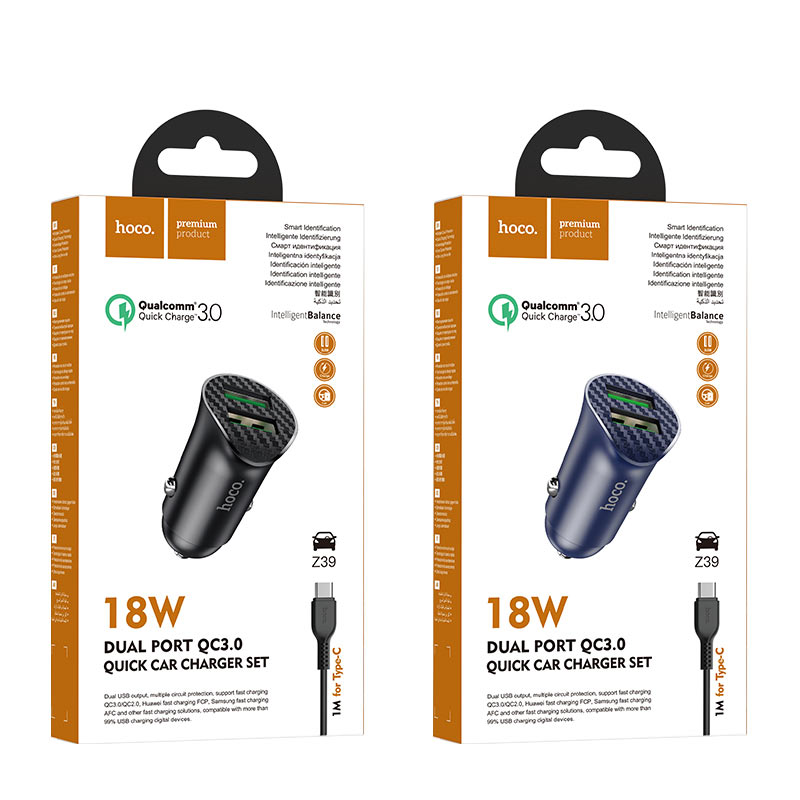 Car charger “Z39 Farsighted” QC3.0 dual port set with cable