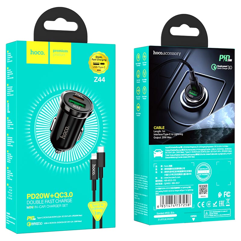 Car charger “Z44 Leading” PD20W+QC3.0 set with cable
