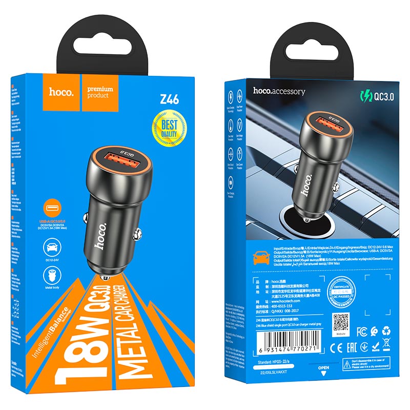 Car charger “Z46 Blue shield” QC3.0 set with cable