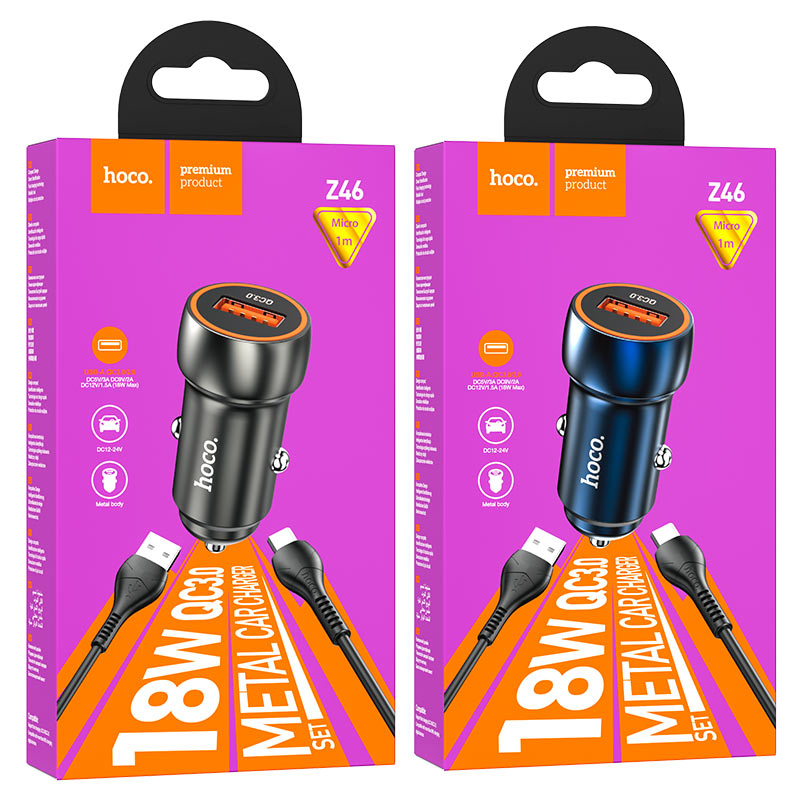 Car charger “Z46 Blue shield” QC3.0 set with cable