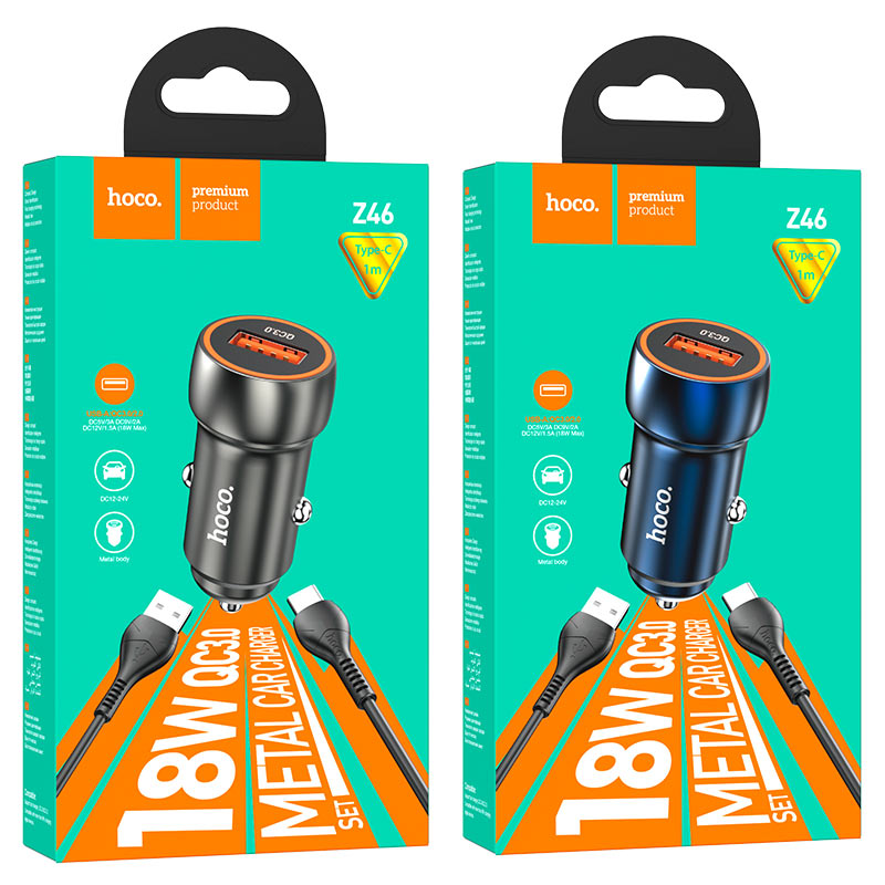 Car charger “Z46 Blue shield” QC3.0 set with cable