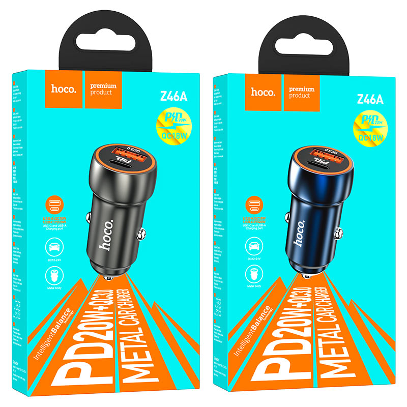 Car charger “Z46A Blue whale” PD20W + QC3.0 set with cable