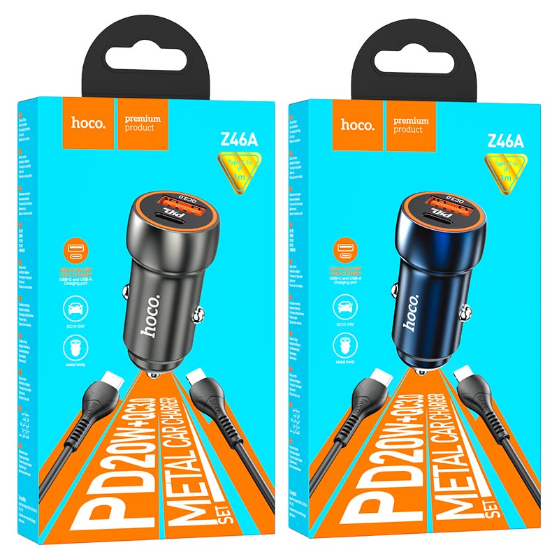 Car charger “Z46A Blue whale” PD20W + QC3.0 set with cable