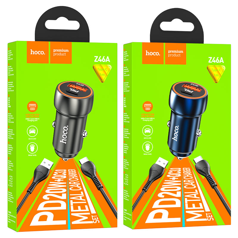 Car charger “Z46A Blue whale” PD20W + QC3.0 set with cable
