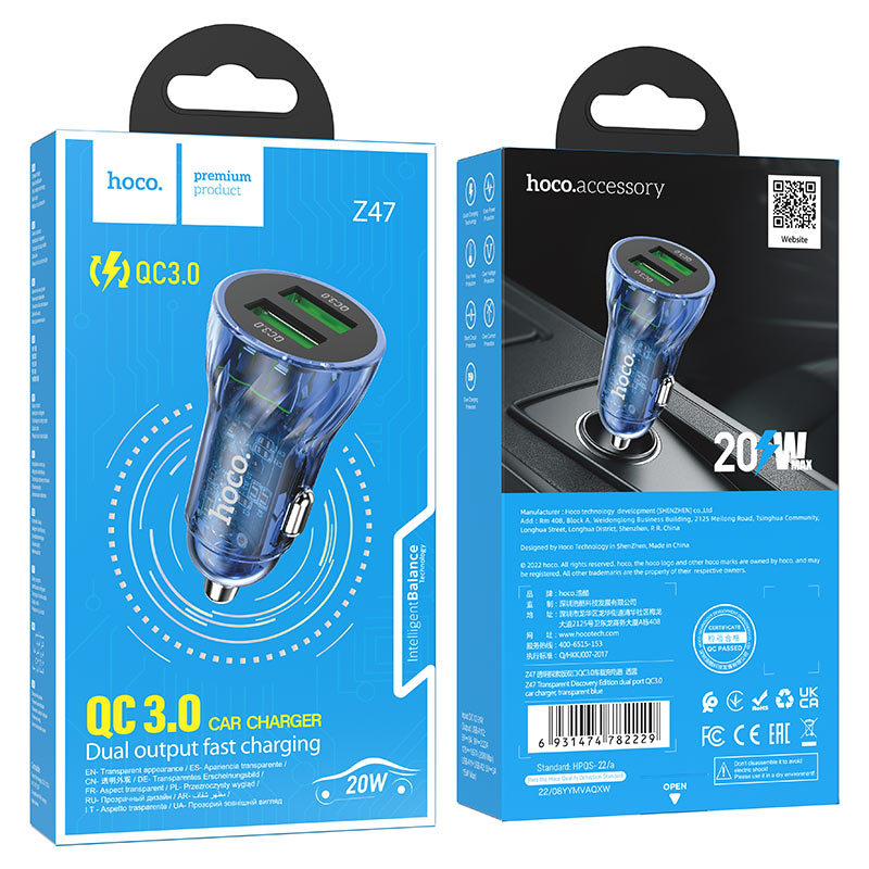 Car charger “Z47 Transparent Discovery Edition” QC3.0 set