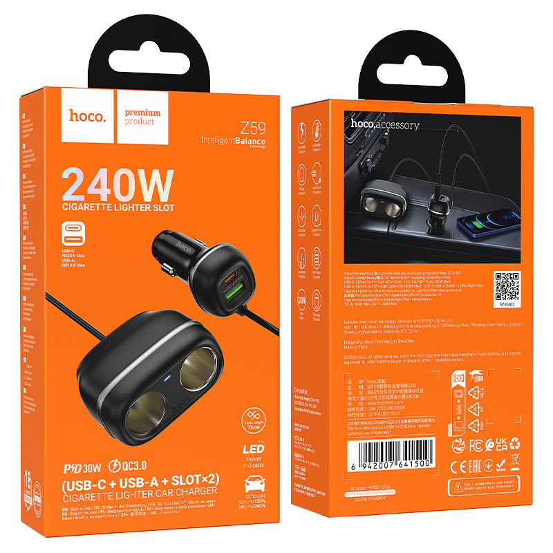 Car charger “Z59 Rank” 48W + 2×cigarette lighter slot