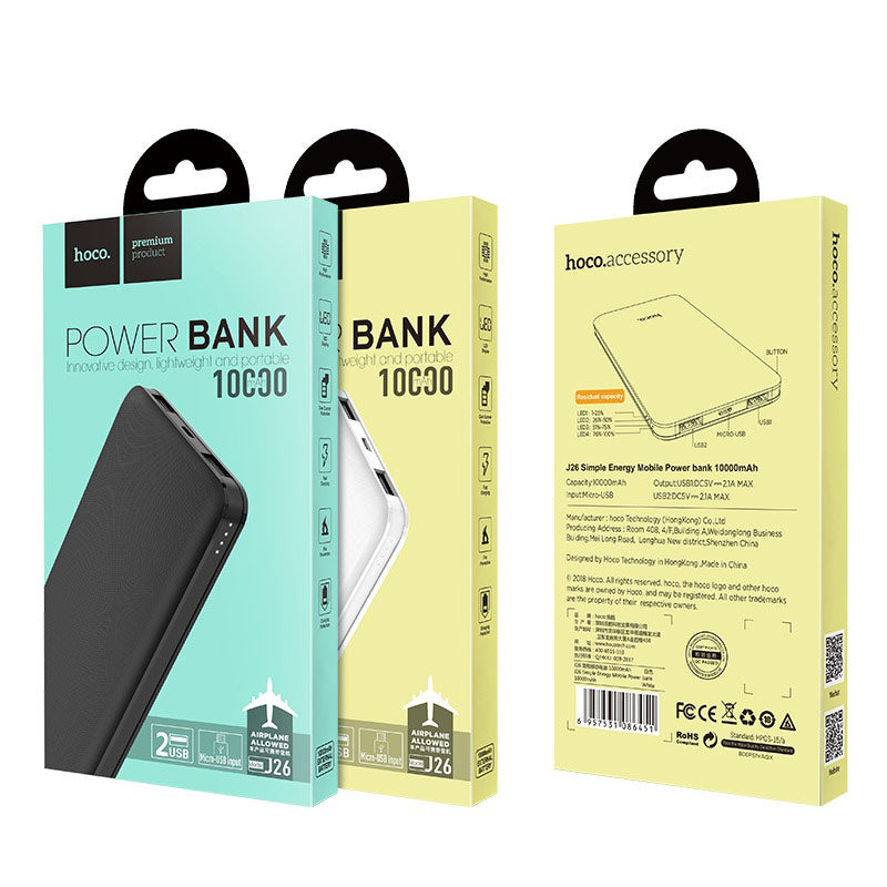 Power bank «J26 Simple energy» 10000 mAh dual USB output