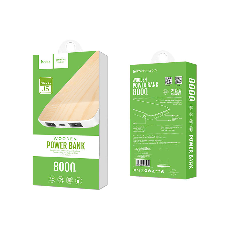 Power bank «J5 Wooden» 8000 mAh dual USB output