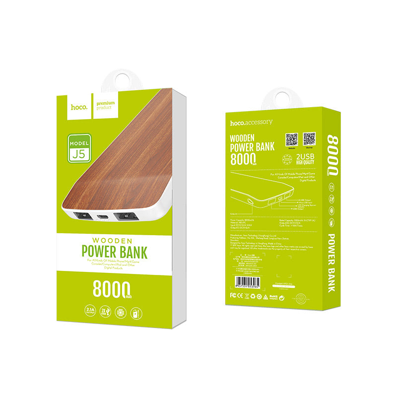 Power bank «J5 Wooden» 8000 mAh dual USB output