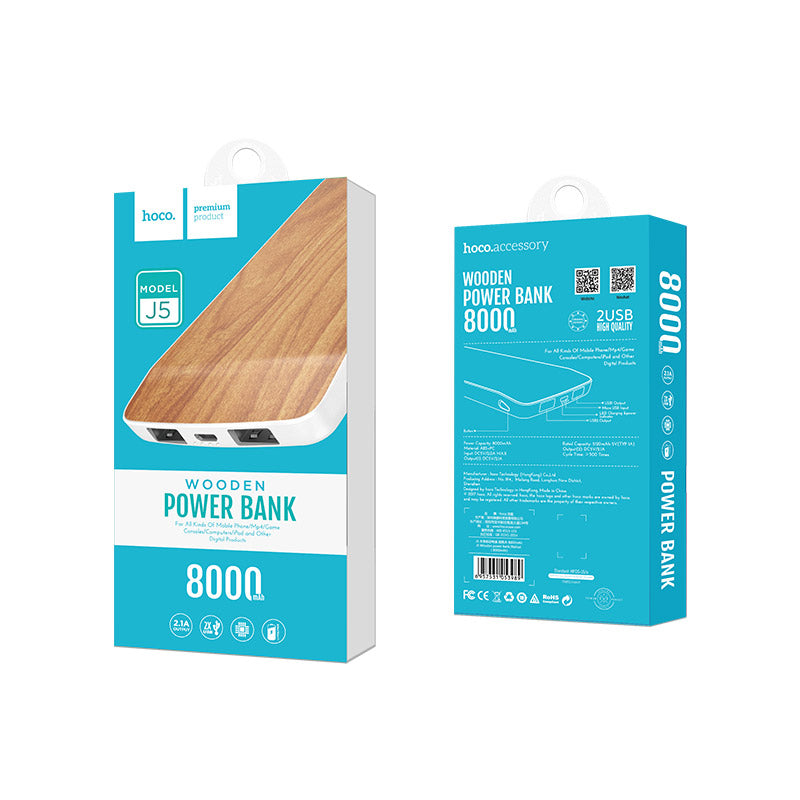 Power bank «J5 Wooden» 8000 mAh dual USB output