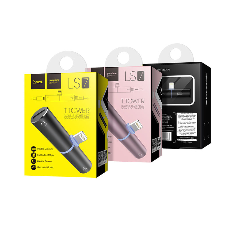 Adapter Lightning to 2xLightning «LS7 T-tower» 2 in 1 audio converter