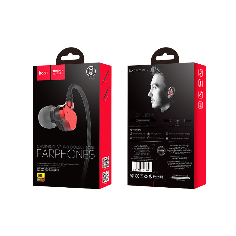 Wired earphones “M36 Charming sound” double coil with microphone
